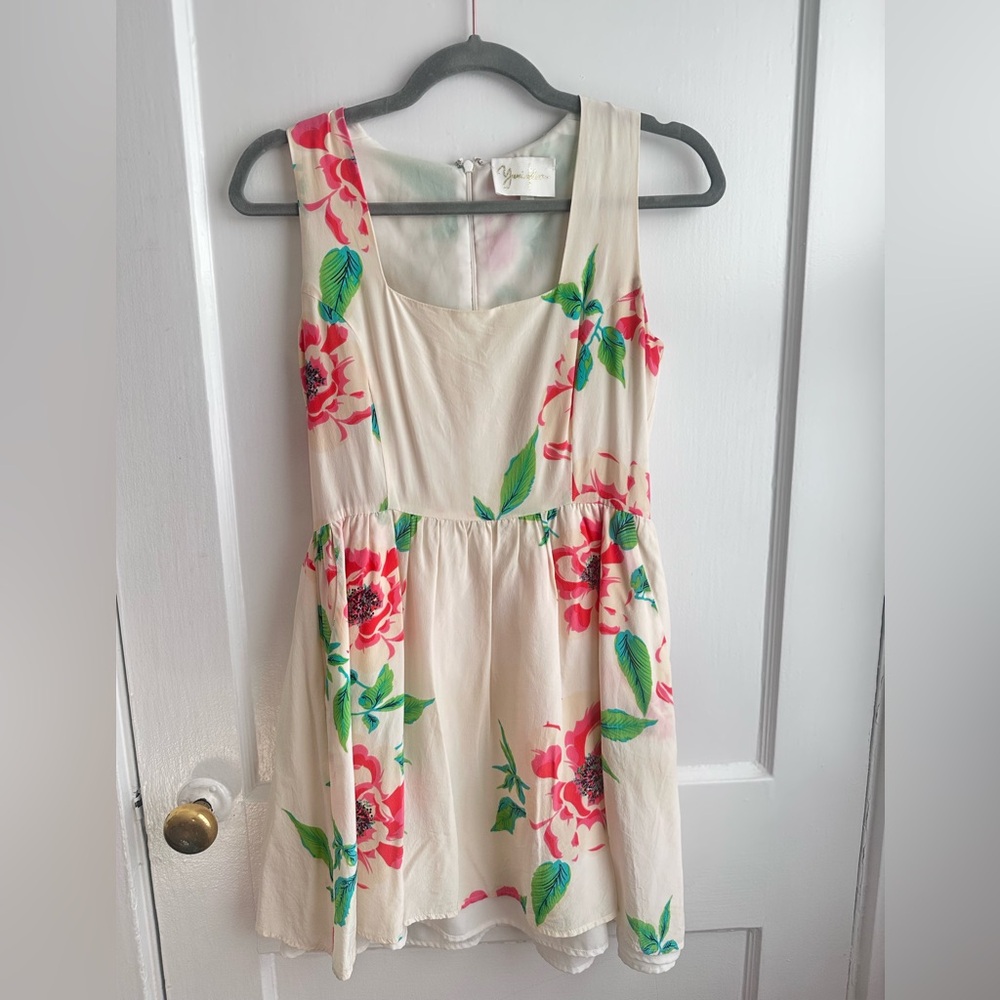 Yumi Kim Cream Dress with Pink & Mint Watercolor Print